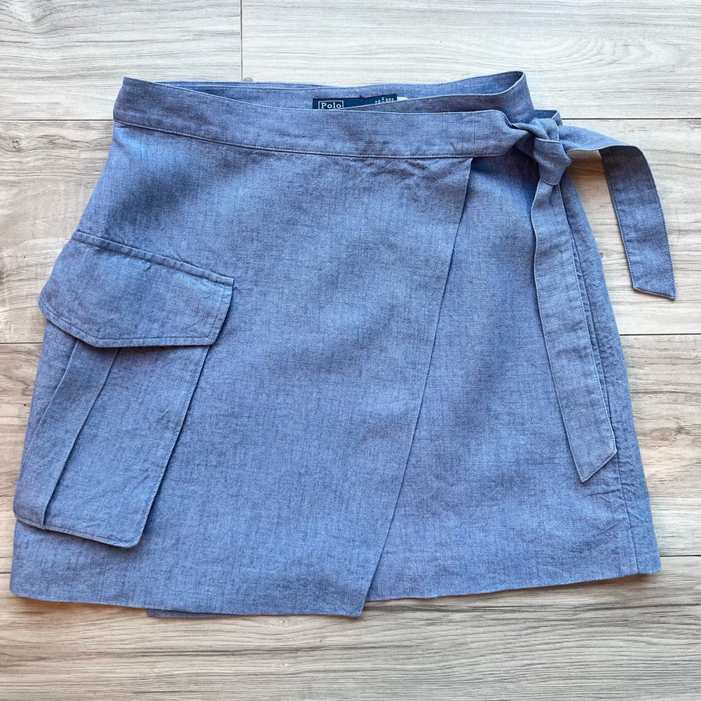 Polo by Ralph Lauren Light Blue Linen Wrap Skirt w/ Cargo Pocket Size 6